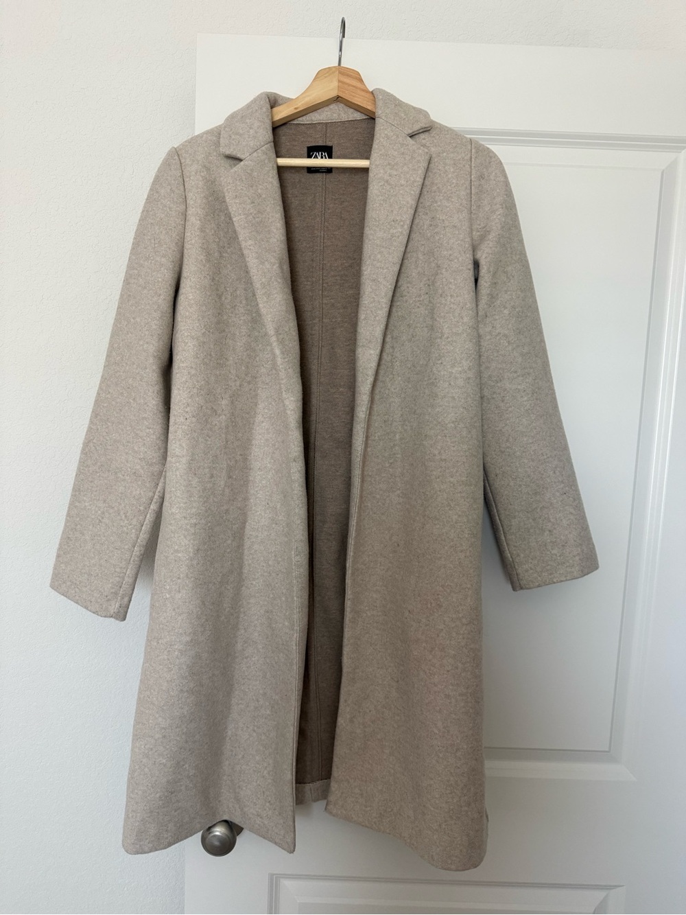 Zara Beige Open-Front Wool-Blend Coat
